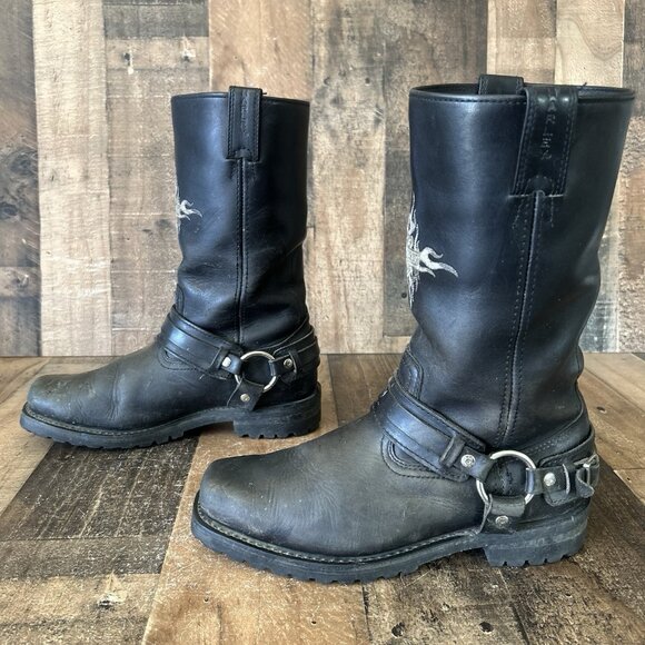 Harley Davidson 91055 Buckle Harness Square Toe Moto Motorcycle Boots Mens 9 - Picture 12 of 12